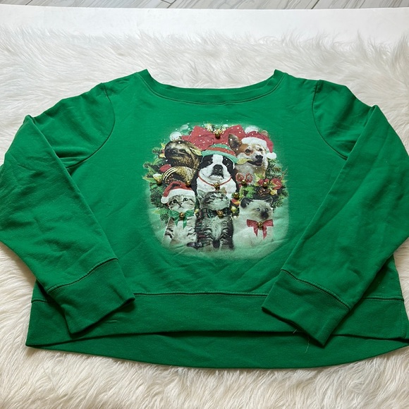 Festive Puppy Dog Cat Kitty Sloth Holiday Sweatshirt with attached bells - Picture 1 of 6